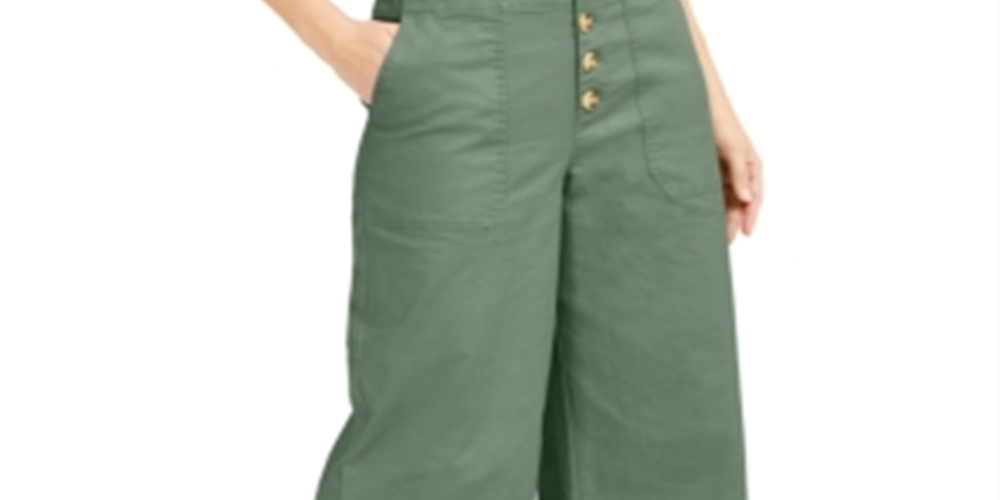 INC International Concepts Women's Wide Leg Exposed Fly Culottes Pant Green Size 4