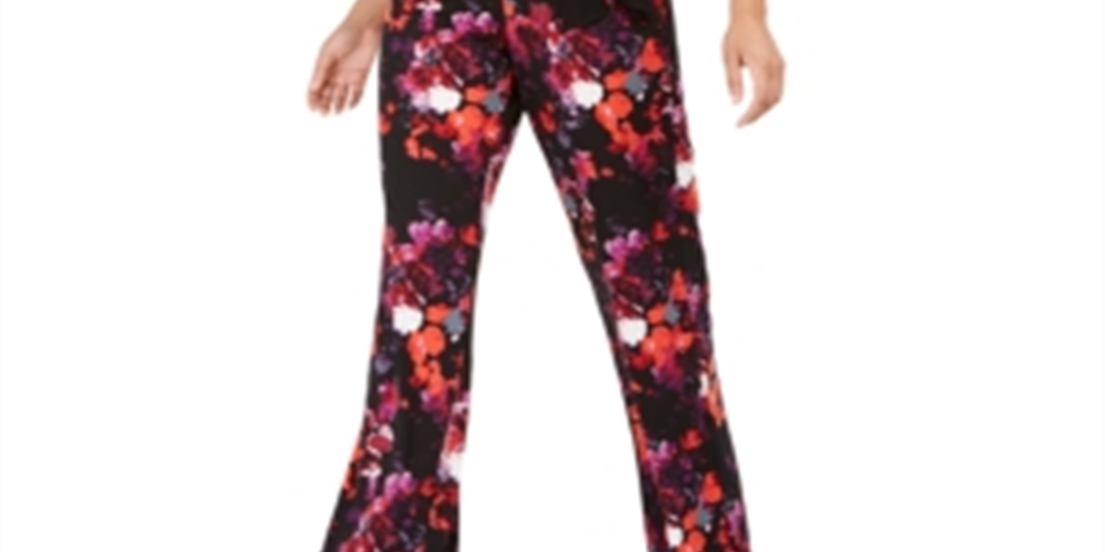 NY Collection Women's Printed Surplice Jumpsuit Black Size Petite Small
