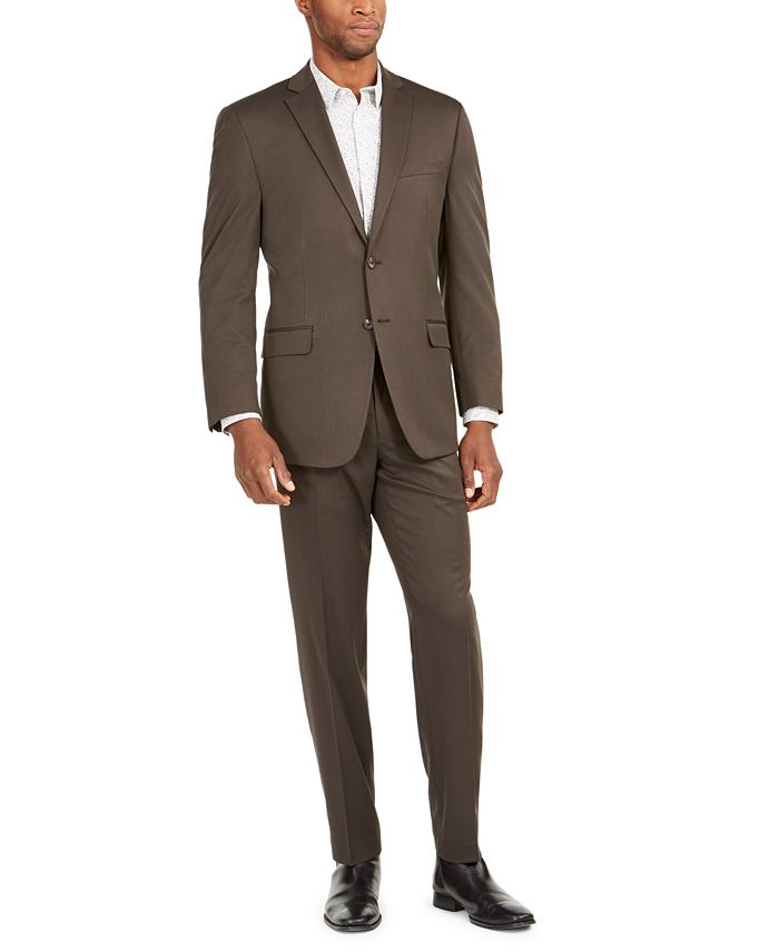 Marc New York Men's Single Breasted Patterned Suit Brown Size 44