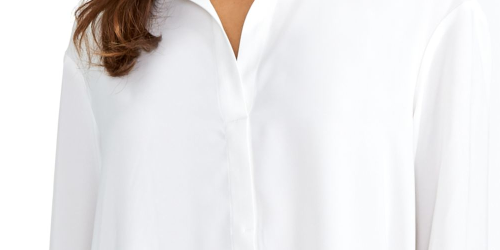 Rachel Roy Women's Long Sleeve Collared Button up Wear to Work Top -White Size XX-Large