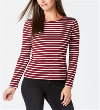 Charter Club Women's Metallic Stripe Top Red Size X-Small