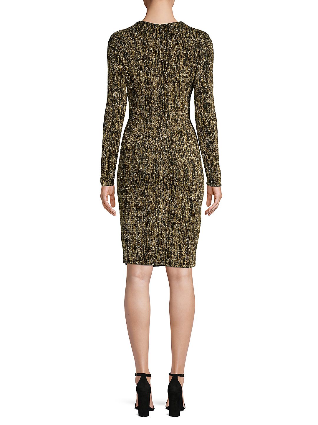 Calvin Klein Women's Embellished Glitter Long Sleeve V Neck Above the Knee Sheath Party Dress Yellow Size 10