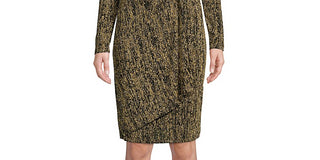 Calvin Klein Women's Embellished Glitter Long Sleeve V Neck Above the Knee Sheath Party Dress Yellow Size 10