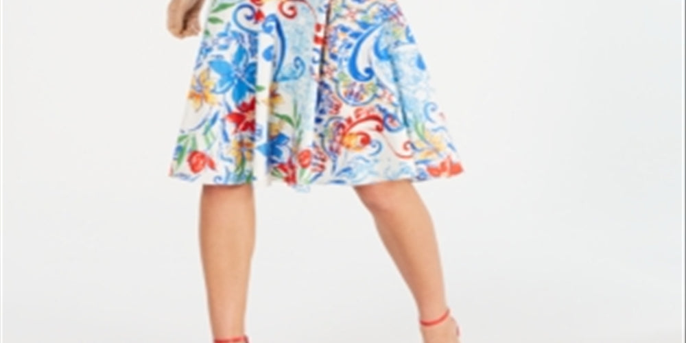 Donna Ricco Women's Printed A Line Dress Blue Size 16