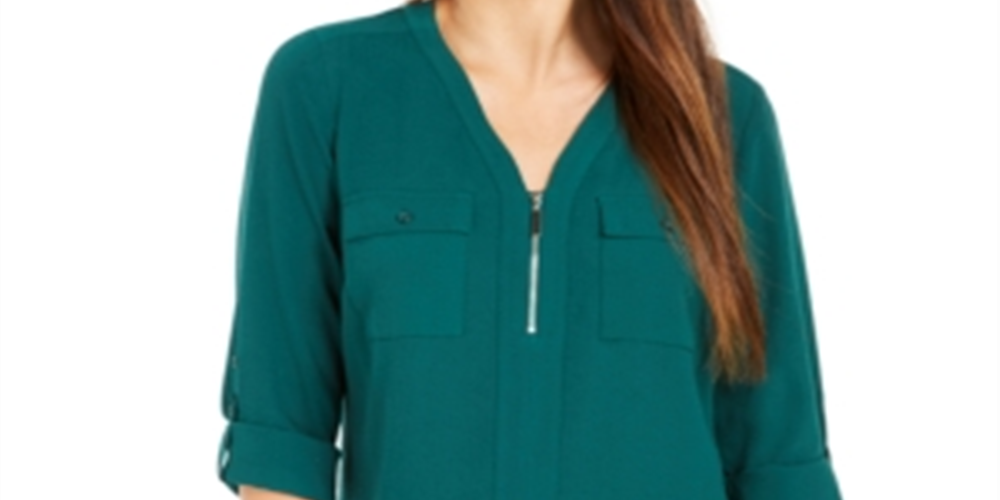 NY Collection Women's Utility Top Green Size Petite Medium