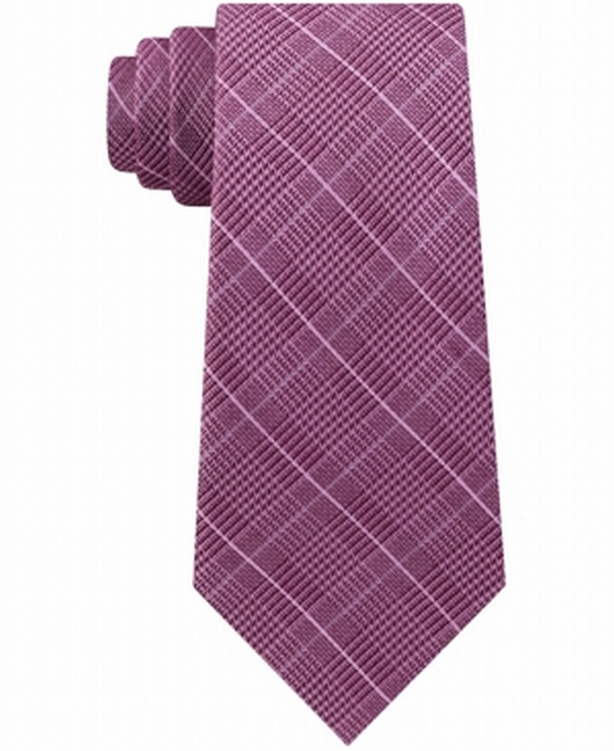 Michael Kors Men's Elijah Check Plaid Skinny Slim Silk Neck Tie Pink One Size