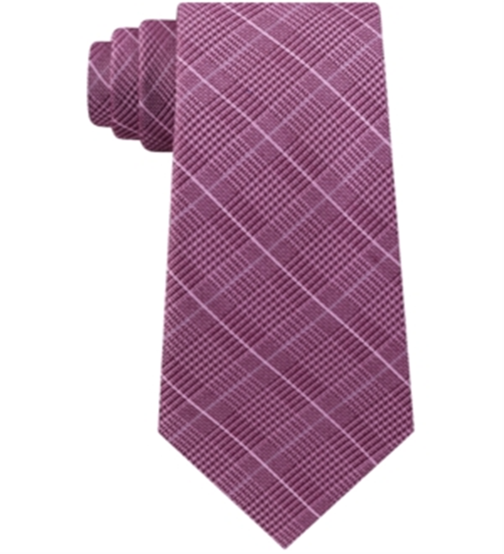 Michael Kors Men's Elijah Check Plaid Skinny Slim Silk Neck Tie Pink One Size