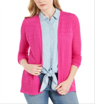 Charter Club Women's Open Front Pointelle Cardigan Pink Size Medium