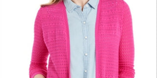 Charter Club Women's Open Front Pointelle Cardigan Pink Size Medium