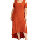 NY Collection Women's Cold Shoulder High Low Maxi Dress Brown Size 3X