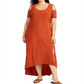 NY Collection Women's Cold Shoulder High Low Maxi Dress Brown Size 3X