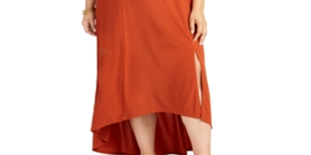 NY Collection Women's Cold Shoulder High Low Maxi Dress Brown Size 3X