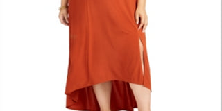 NY Collection Women's Cold Shoulder High Low Maxi Dress Brown Size 3X