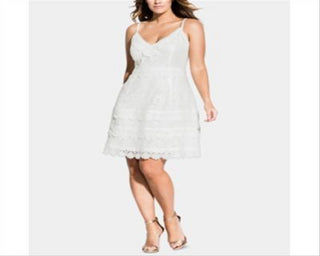 City Chic Women's Plus Tiered Lace Dress White Size 20W