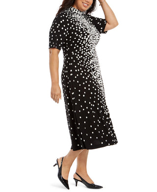 Alfani Women's Dot Print Tie Neck Dress Black Size 12