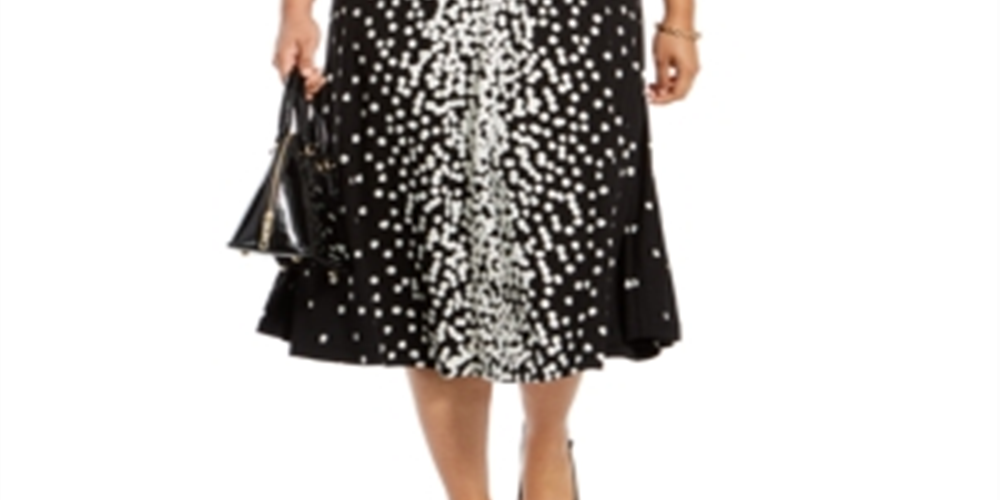 Alfani Women's Dot Print Tie Neck Dress Black Size 12