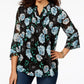 Charter Club Women's Printed Pintucked Top Black Size Large