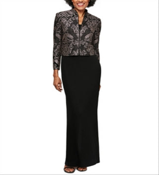 Alex Evenings Womne's Long Sleeve Maxi Sheath Dress Black-Size 8 Petite