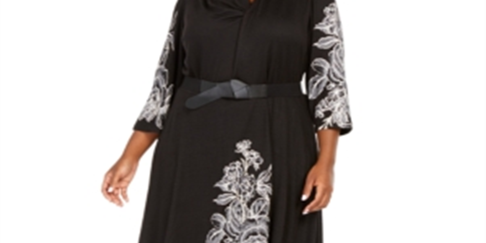 Robbie Bee Women's Long Sleeve MIDI Dress Black Size 3X