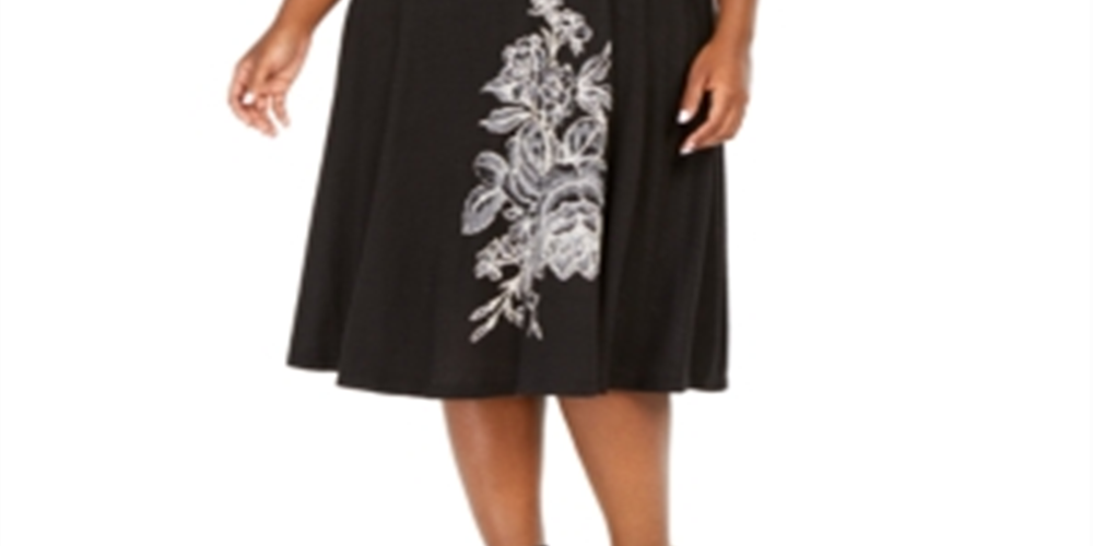 Robbie Bee Women's Long Sleeve MIDI Dress Black Size 3X