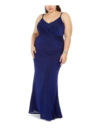 City Studios Women's PlusTwist Front Metallic Formal Dress Blue Size 24W
