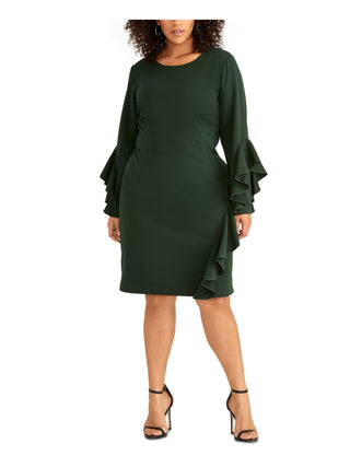 Rachel Roy Women's Bell Sleeve Knee Length Sheath Cocktail Dress Green Size 16W