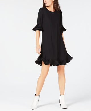 Alfani Women's Pleated Trim Flounce Dress Black Size 10Petite