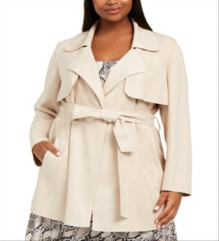 Bar III Women's Plus Faux Suede Belted Jacket White Size 16