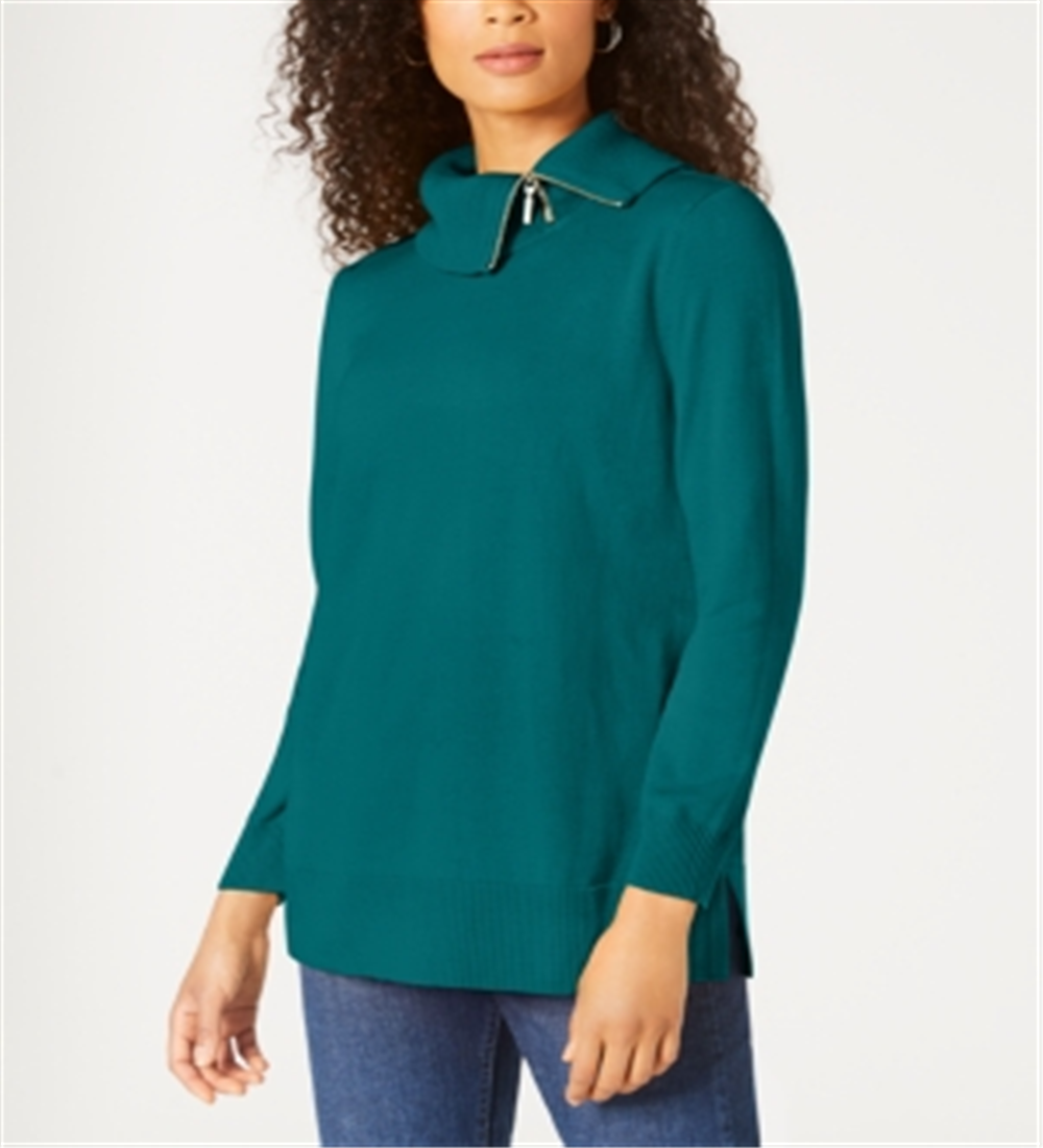 Karen Scott Women's Cotton Zip Neck Sweater Green Size X-Large