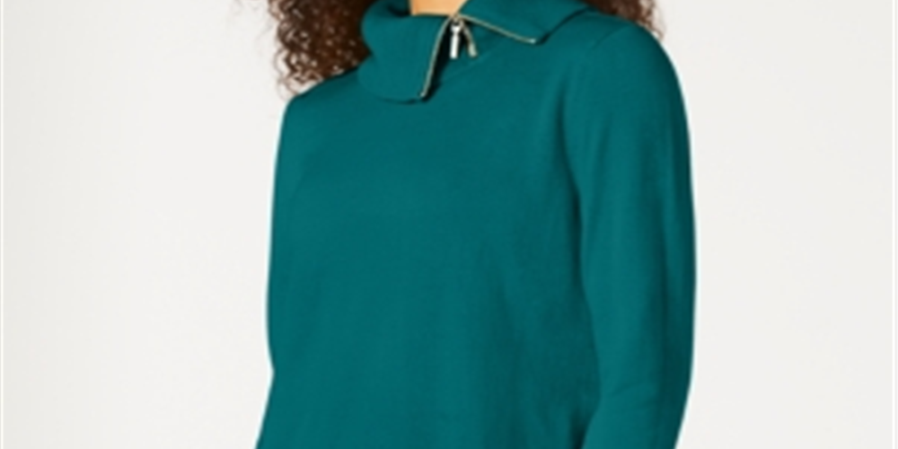 Karen Scott Women's Cotton Zip Neck Sweater Green Size X-Large