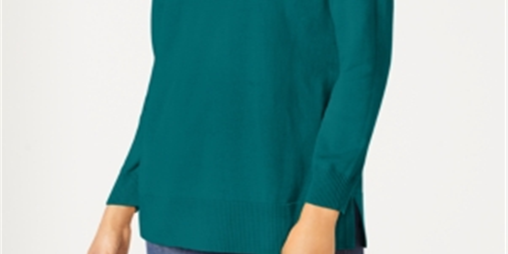 Karen Scott Women's Cotton Zip Neck Sweater Green Size X-Large