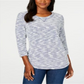 Karen Scott Women's Space Dye 3/4 Sleeve Top Blue-White  Size Petite L