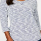 Karen Scott Women's Space Dye 3/4 Sleeve Top Blue-White  Size Petite L