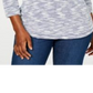 Karen Scott Women's Space Dye 3/4 Sleeve Top Blue-White  Size Petite L