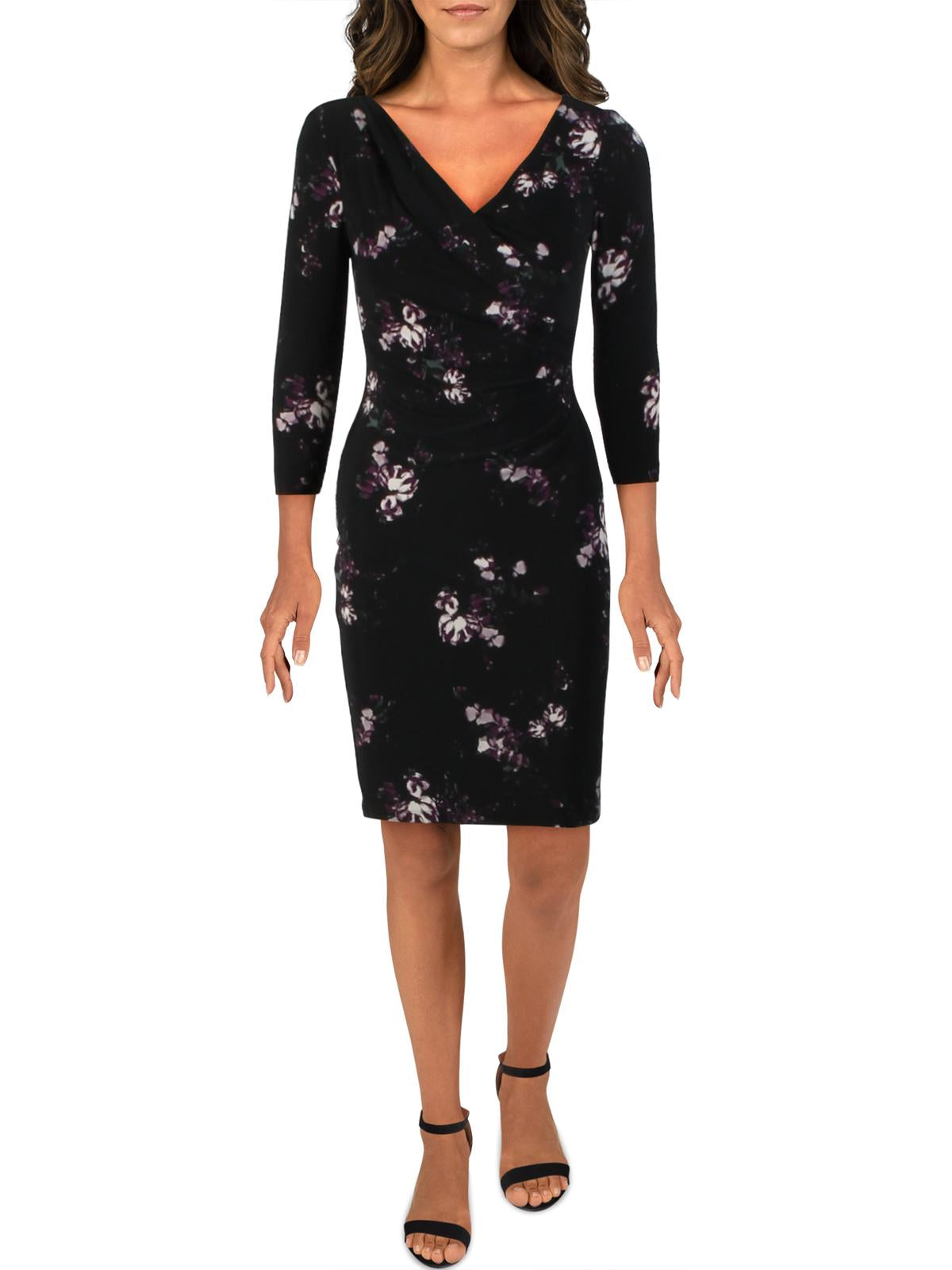 Ralph Lauren Women's Andee Misty Gathered Floral Print Midi Dress Black Size 12