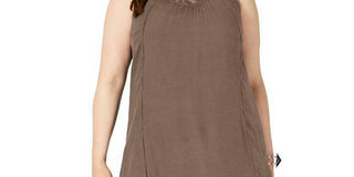 Style & Co Women's Embroidered Lace Handkerchief Hem Sleeveless Shift Dress Brown Size Small