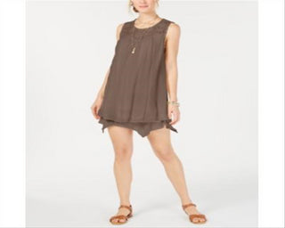 Style & Co Women's Embroidered Lace Handkerchief Hem Sleeveless Shift Dress Brown Size Small