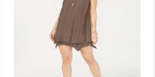 Style & Co Women's Embroidered Lace Handkerchief Hem Sleeveless Shift Dress Brown Size Small