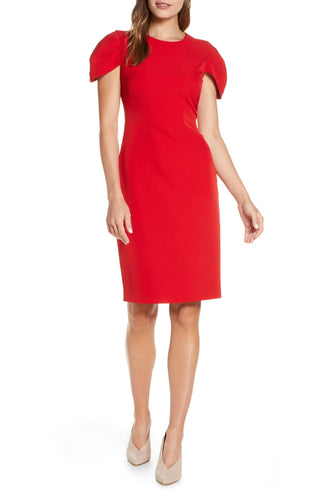 Vince Camuto Women's Pleat Cap Sleeve Sheath Dress Red Size 2