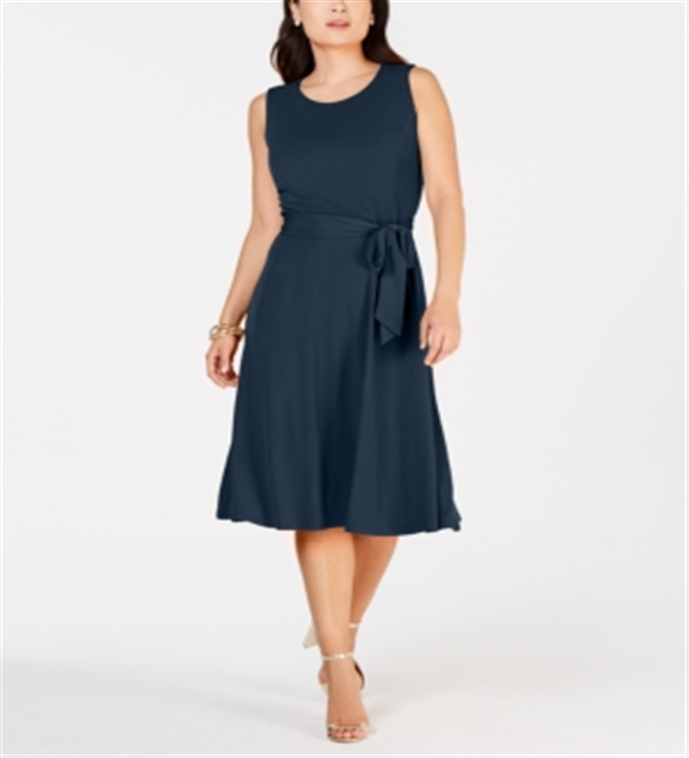 Charter Club Women's Belted Midi Dress Blue Size Petite XL