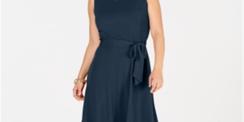 Charter Club Women's Belted Midi Dress Blue Size Petite XL