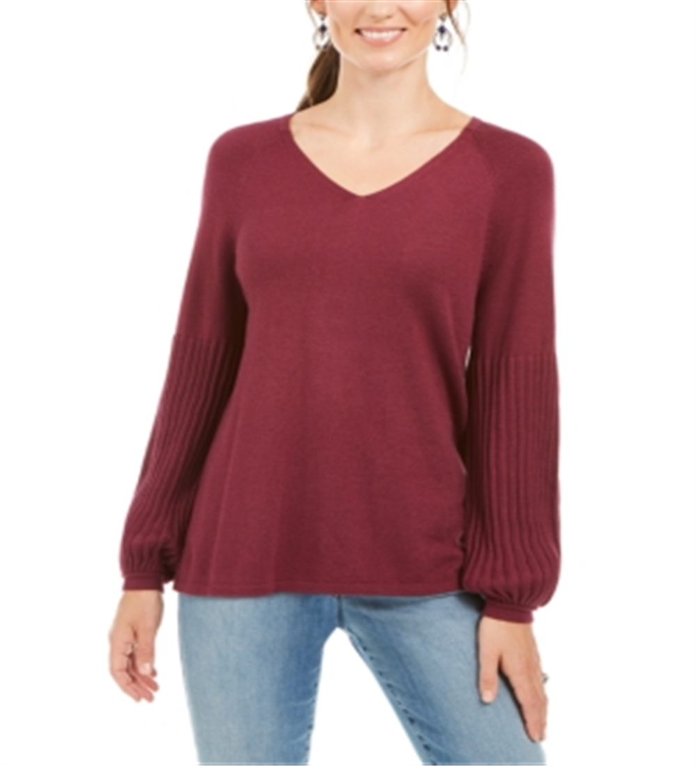 Style & Co Women's Bishop Sleeve Tunic Sweater Purple Size Petite P