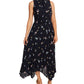 Vince Camuto Women's Sleeveless Romantic Buds Mock Neck Pleated Dress Clothing Blue Size 14