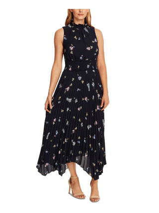 Vince Camuto Women's Sleeveless Romantic Buds Mock Neck Pleated Dress Clothing Blue Size 14