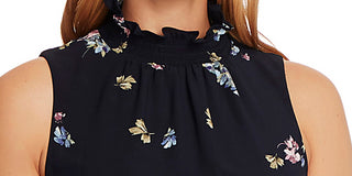 Vince Camuto Women's Sleeveless Romantic Buds Mock Neck Pleated Dress Clothing Blue Size 14