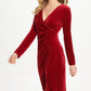 DKNY Women's Ruched Long Sleeve V Neck Knee Length Sheath Cocktail Dress Red Size 8