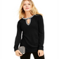 INC International Concepts Women's  Embellished Keyhole Sweater Black Size Petite S