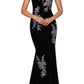 Xscape Women's Velvet Floral Embroidered Gown Black Size 10