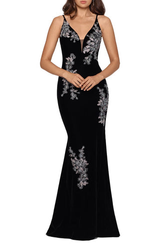 Xscape Women's Velvet Floral Embroidered Gown Black Size 10