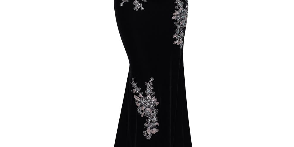 Xscape Women's Velvet Floral Embroidered Gown Black Size 10